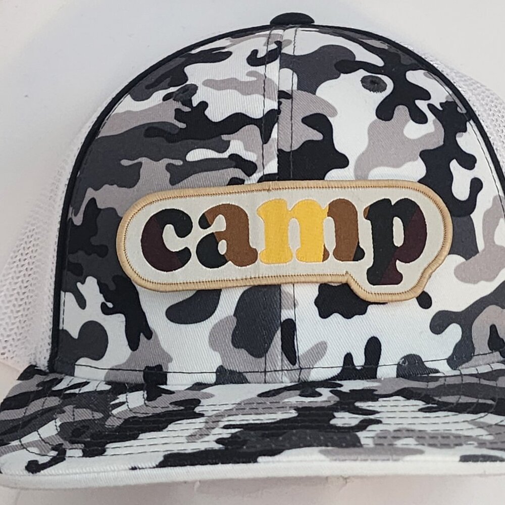 camp Patched Pacific Headwear Snow Camo Flexfit Trucker Hat